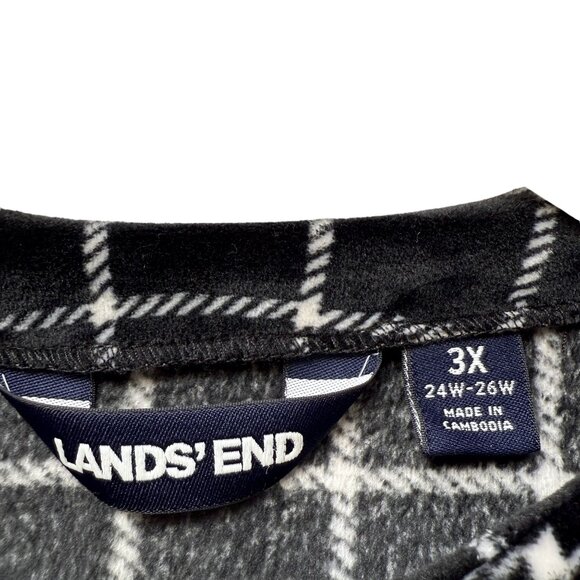 LANDS END Soft Fleece Pullover Plus Size 3X Black Check Velour Womens Top NWOT - Picture 4 of 7